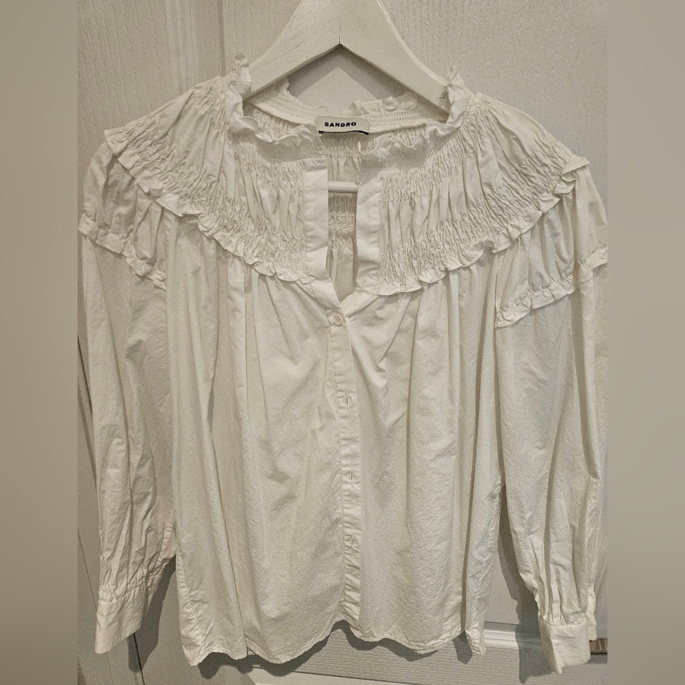 Sandro Women's Cream Smocked Blouse